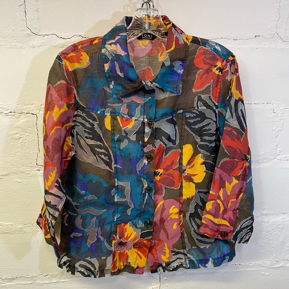 Tony Morgan Womens Blouse Brown/Black in a Bright Floral Pattern Size S - Picture 2 of 16